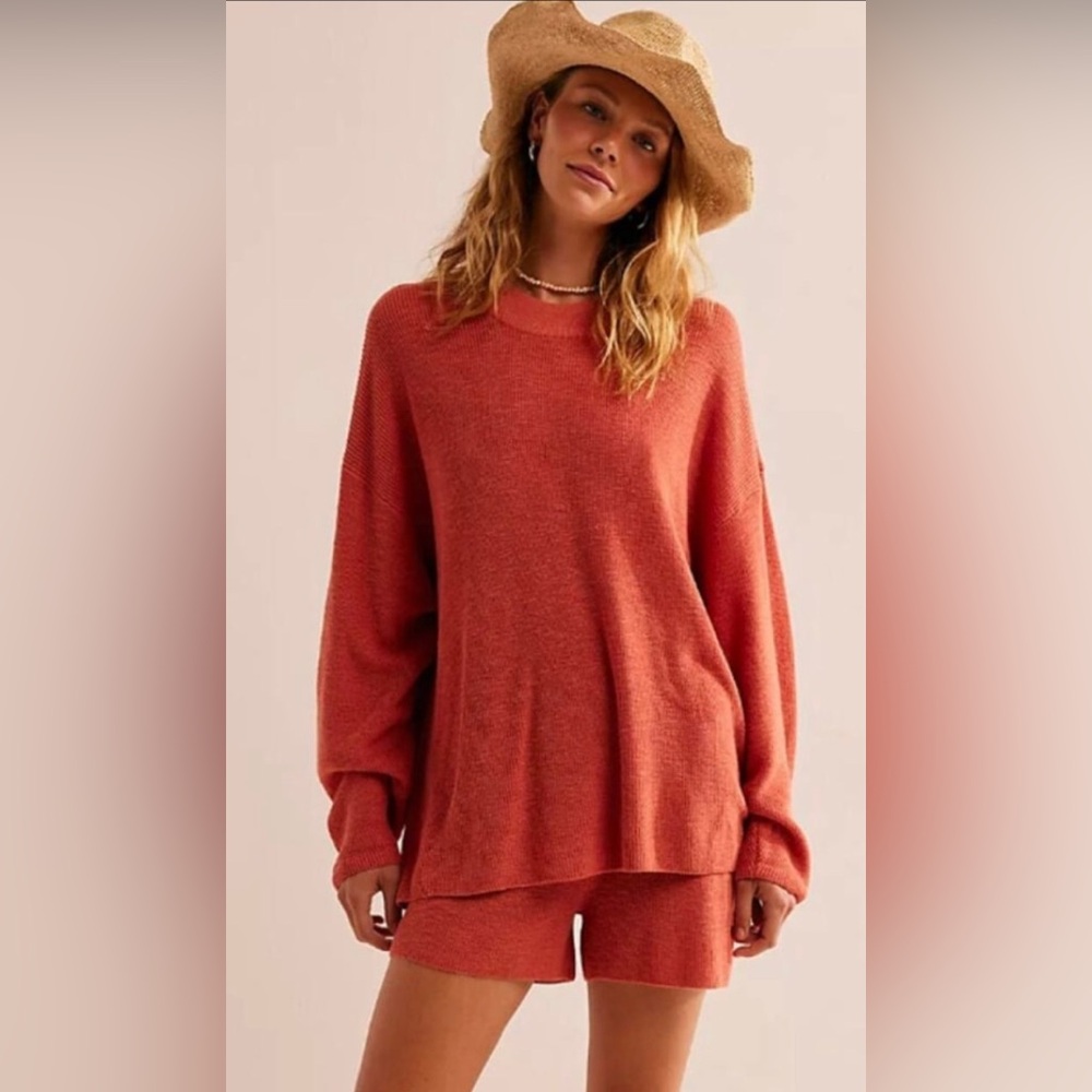 NWOT Free People Beach Malibu Solid Surf Knit Shorts - Red/Orange - Large